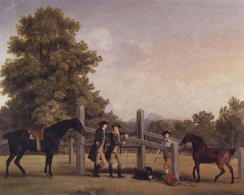 George Stubbs The Third Duke of Portand and his Brother,Lord Edward Bentinck,with Two Horses at a Leaping Bar Germany oil painting art